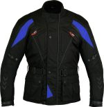 CHAQUETA DE MOTO EN CORDURA 3/4  CON PROTECCIONES C.E., IMPERMEABLE, UNISEX, 111 NEGRA/AZUL