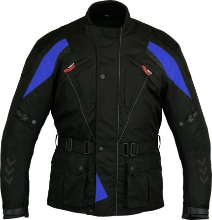CHAQUETA DE MOTO EN CORDURA 3/4  CON PROTECCIONES C.E., IMPERMEABLE, UNISEX, 111 NEGRA/AZUL