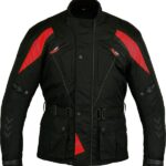 CHAQUETA DE MOTO EN CORDURA 3/4 UNISEX, IMPERMEABLE UNISEX, 111 NEGRA/ROJA