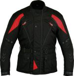 CHAQUETA DE MOTO EN CORDURA 3/4 UNISEX, IMPERMEABLE UNISEX, 111 NEGRA/ROJA
