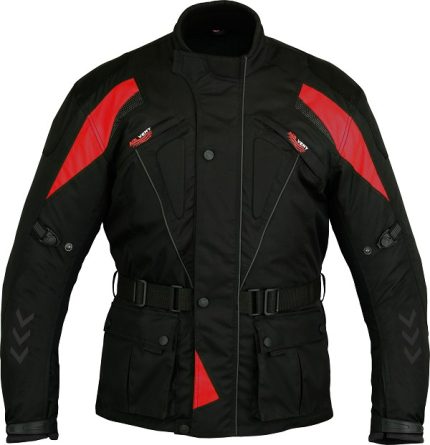 CHAQUETA DE MOTO EN CORDURA 3/4 UNISEX, IMPERMEABLE UNISEX, 111 NEGRA/ROJA