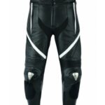 PANTALON DE CUERO PARA MOTORISTA   CON PROTECCIONES DE TITANIO 151 N/BLANCO