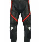 PANTALON DE CUERO PARA MOTORISTA   CON PROTECCIONES DE TITANIO 151 N/ROJO