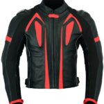 CHAQUETA DE CUERO CON PROTECTORES TPR TITANIO Y JOROBA AERODINÁMICA 166 N/ROJA