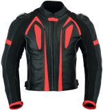 CHAQUETA DE CUERO CON PROTECTORES TPR TITANIO Y JOROBA AERODINÁMICA 166 N/ROJA
