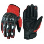GUANTES DE VERANO PARA MOTORISTAS EN PIEL, MALLA Y FIBRA DE CARBONO 207 N/ROJO
