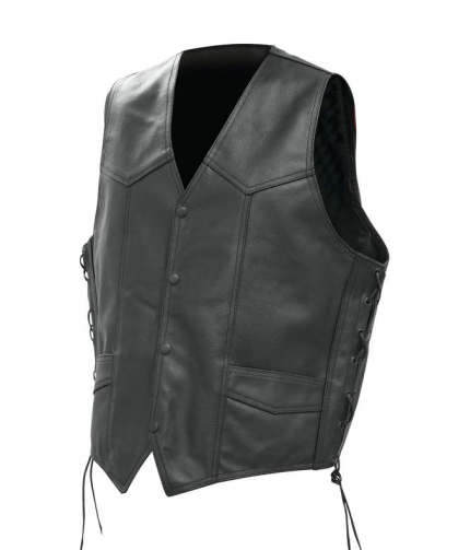 CHALECO DE CUERO CON CORDONES ESTILO CUSTOM 491 NEGRO