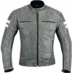 CHAQUETA DE MOTO EN CUERO ESTILO VINTAGE M CON FORRO Y PROTECCIONES HADES GRIS