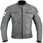 CHAQUETA DE MOTO EN CUERO ESTILO VINTAGE M CON FORRO Y PROTECCIONES HADES GRIS