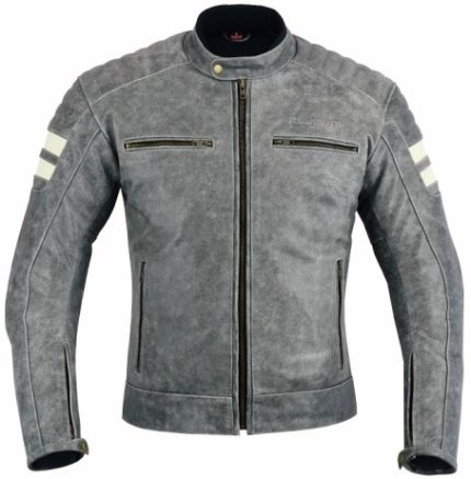 CHAQUETA DE MOTO EN CUERO ESTILO VINTAGE M CON FORRO Y PROTECCIONES HADES GRIS