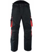 PANTALON DE MOTO EN CORDURA IMPERMEABLE TRANSPIRABLE CON PROTECCIONES CE ARES N/ROJO