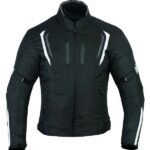 CHAQUETA DE MOTO  DERBI N/BLANCA UNISEX EN TEXTIL IMPERMEABLE TRANSPIRABLE, CON PROTECCIONES C.E.