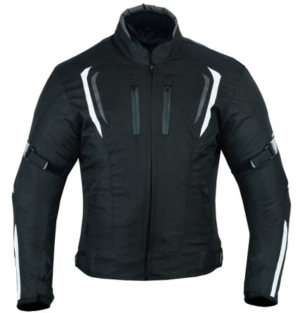 CHAQUETA DE MOTO  DERBI N/BLANCA UNISEX EN TEXTIL IMPERMEABLE TRANSPIRABLE, CON PROTECCIONES C.E.