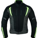 CHAQUETA DE MOTO DERBI N/FLUOR/GRIS UNISEX EN TEXTIL IMPERMEABLE TRANSPIRABLE, CON PROTECCIONES C.E.