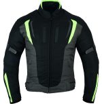 CHAQUETA DE MOTO DERBI N/FLUOR/GRIS UNISEX EN TEXTIL IMPERMEABLE TRANSPIRABLE, CON PROTECCIONES C.E.