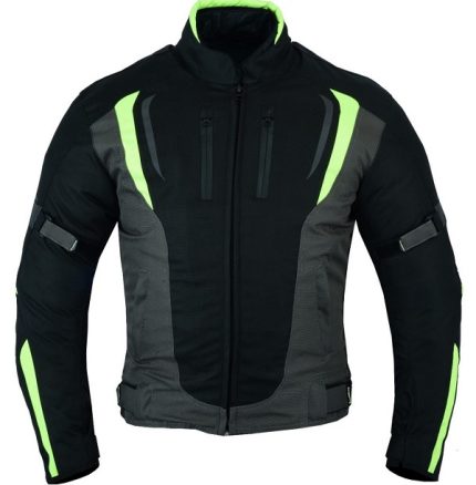 CHAQUETA DE MOTO DERBI N/FLUOR/GRIS UNISEX EN TEXTIL IMPERMEABLE TRANSPIRABLE, CON PROTECCIONES C.E.