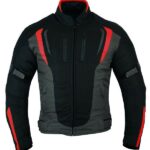 CHAQUETA DE MOTO DERBI N/ROJA/GRIS UNISEX EN TEXTIL IMPERMEABLE,  CON PROTECCIONES C.E.