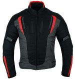 CHAQUETA DE MOTO DERBI N/ROJA/GRIS UNISEX EN TEXTIL IMPERMEABLE,  CON PROTECCIONES C.E.