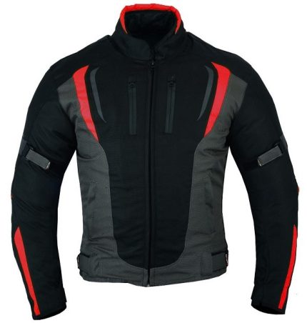 CHAQUETA DE MOTO DERBI N/ROJA/GRIS UNISEX EN TEXTIL IMPERMEABLE,  CON PROTECCIONES C.E.