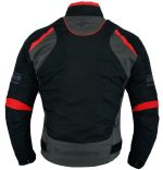 CHAQUETA DE MOTO DERBI N/ROJA/GRIS UNISEX EN TEXTIL IMPERMEABLE,  CON PROTECCIONES C.E. - Imagen 3