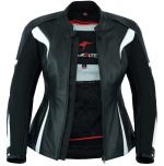 CHAQUETA DE MOTO EN CUERO PARA CHICAS CON PROTECTORES C.E AFRODITA BLANCA/NEGRA - Imagen 4
