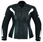 CHAQUETA DE MOTO EN CUERO PARA CHICAS CON PROTECTORES C.E AFRODITA BLANCA/NEGRA