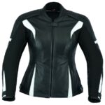 CHAQUETA DE MOTO EN CUERO PARA CHICAS CON PROTECTORES C.E AFRODITA BLANCA/NEGRA