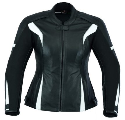 CHAQUETA DE MOTO EN CUERO PARA CHICAS CON PROTECTORES C.E AFRODITA BLANCA/NEGRA