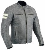 CHAQUETA DE MOTO EN CUERO ESTILO VINTAGE M CON FORRO Y PROTECCIONES HADES GRIS - Imagen 2