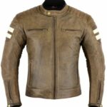CHAQUETA DE MOTO EN CUERO ESTILO VINTAGE M CON FORRO Y PROTECCIONES HADES MARRON