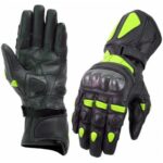 GUANTES DE PIEL CON PROTECCIONES DE FIBRA DE CARBONO PARA MOTORACING K2 NEGRO FLUOR