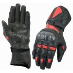 GUANTES DE PIEL CON PROTECCIONES DE FIBRA DE CARBONO PARA MOTORACING K2 NEGRO ROJO