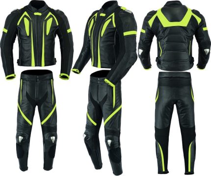 MONO DE CUERO DE DOS PIEZAS CON PROTECCIONES TPR Y TITANIO 166/151 NEGRO/FLUOR