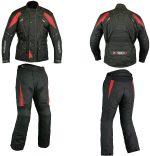 MONO DE CORDURA PARA MOTORISTAS EN DOS PIEZAS, IMPERMEABLE UNISEX NEGRO/ROJO 111/132
