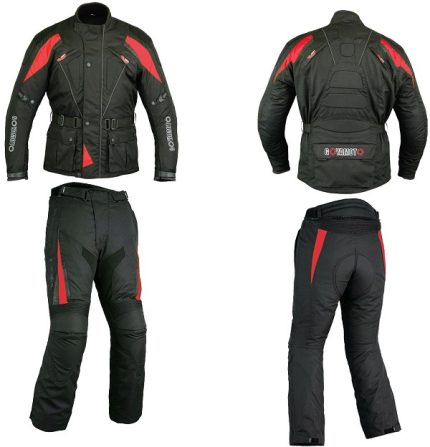 MONO DE CORDURA PARA MOTORISTAS EN DOS PIEZAS, IMPERMEABLE UNISEX NEGRO/ROJO 111/132