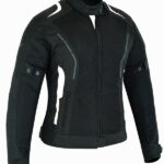 CHAQUETA DE VERANO DIANA NEGRA/BLANCO PARA CHICAS CON PROTECCIONES C.E. Y FORRO IMPERMEABLE EXTRAIBLE