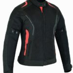 CHAQUETA DE VERANO DIANA NEGRA/ROJA PARA CHICAS CON PROTECCIONES C.E. Y FORRO IMPERMEABLE EXTRAIBLE