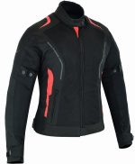 CHAQUETA DE VERANO DIANA NEGRA/ROJA PARA CHICAS CON PROTECCIONES C.E. Y FORRO IMPERMEABLE EXTRAIBLE