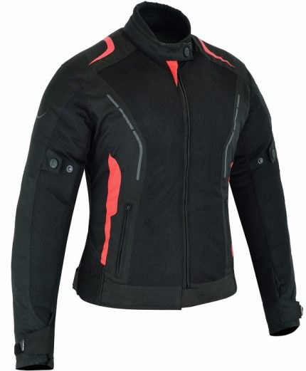 CHAQUETA DE VERANO DIANA NEGRA/ROJA PARA CHICAS CON PROTECCIONES C.E. Y FORRO IMPERMEABLE EXTRAIBLE