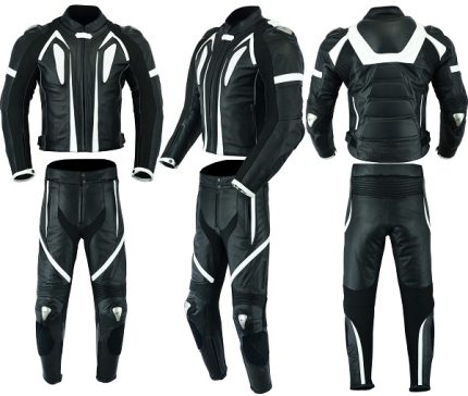 MONO DE CUERO DE DOS PIEZAS CON PROTECCIONES TPR Y TITANIO 166/151 NEGRO/BLANCO