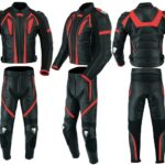 MONO DE CUERO DE DOS PIEZAS CON PROTECCIONES TPR Y TITANIO 166/151 NEGRO/ROJO