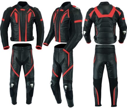 MONO DE CUERO DE DOS PIEZAS CON PROTECCIONES TPR Y TITANIO 166/151 NEGRO/ROJO