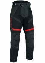 PANTALON DE MOTO PERFORADO DE VERANO UNISEX, PROTECCIONES CE HEFESTO ROJO/NEGRO