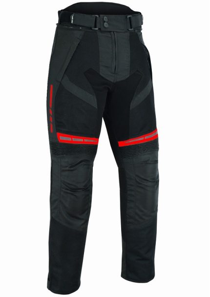 PANTALON DE MOTO PERFORADO DE VERANO UNISEX, PROTECCIONES CE HEFESTO ROJO/NEGRO