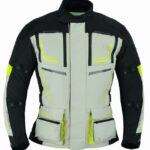 CHAQUETA DE MOTO TITAN PLATA NEGRA FLUOR 4SEASON EN CORDURA CUATRO ESTACIONES  TRICAPA TIPO 3/4  CON PROTECCIONES C.E., IMPERMEABLE, UNISEX