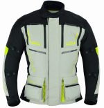 CHAQUETA DE MOTO TITAN PLATA NEGRA FLUOR 4SEASON EN CORDURA CUATRO ESTACIONES  TRICAPA TIPO 3/4  CON PROTECCIONES C.E., IMPERMEABLE, UNISEX
