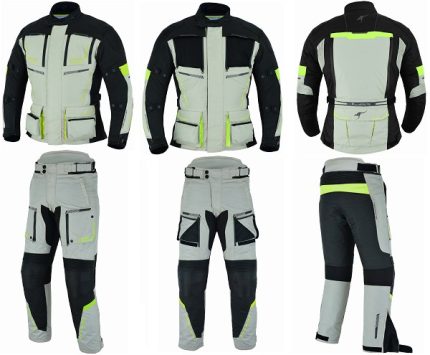 TRAJE DE MOTO 4 ESTACIONES DE DOS PIEZAS, CHAQUETA Y PANTALÓN TRICAPA TITAN OCEANO NEGRO/FLUOR 2 PIEZAS