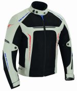 CHAQUETA DE CORDURA PARA VERANO PERFORADA CE/PROTECCIONES CON FORRO DESMONTABLE VULCANO PLATA/BLANCO/ROJO/AZUL