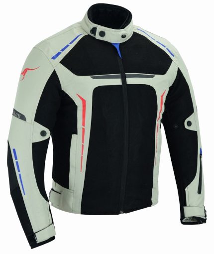 CHAQUETA DE CORDURA PARA VERANO PERFORADA CE/PROTECCIONES CON FORRO DESMONTABLE VULCANO PLATA/BLANCO/ROJO/AZUL
