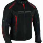 CHAQUETA DE CORDURA PARA VERANO PERFORADA CE/PROTECCIONES CON FORRO DESMONTABLE VULCANO ROJO/NEGRO